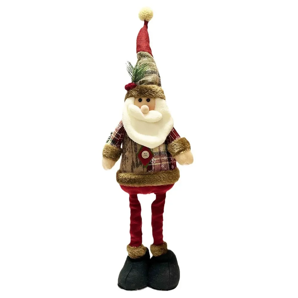Vintage Snowflake Plaid Retractable Christmas Doll Ornament, Holiday Decoration, Vintage Christmas Decor
