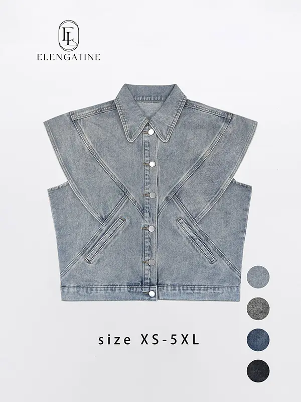 Women's Plus Size Denim Vest - Stylish Women's Wear, Casual Bohemian Rounded Collar, Sleeveless Button-Front, Slit Pockets, Denim Fabric