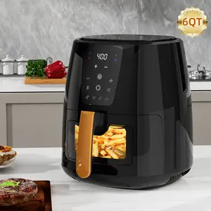 6.0 QT Large Digital Air Fryer with Window for Kitchen Use,Nonstick Made, Touchscreen Display,400F,Customized Temp/Time,NonStick Basket,Black