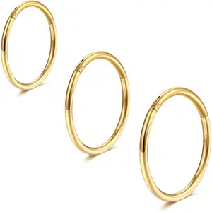 Golden Hinged 20g 18g 16g Nose Rings Hoops 6mm 8mm 10mm 12mm 14mm 16mm Septum Ring Clicker Cartilage Helix Hoop Earrings Set