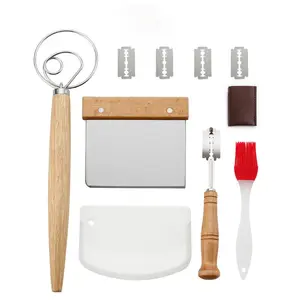 Danish Dough Whisk Set, Baking Tool Set, Bakeware, Including Wooden Dough Whisk & Stainless Steel Scraper & Scraper & Brush & Scraper & Scraper & Scraper & Scraper & Scraper & Scraper