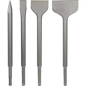 4-Piece Chisel Set, Thinset Scraping Bit 3” x 10” Thinset Scaling Chisel, Point Chisel, Flat Chisel, Wide Chisel - SDS Chisel Bits for Hammer Drills – Tile Removal