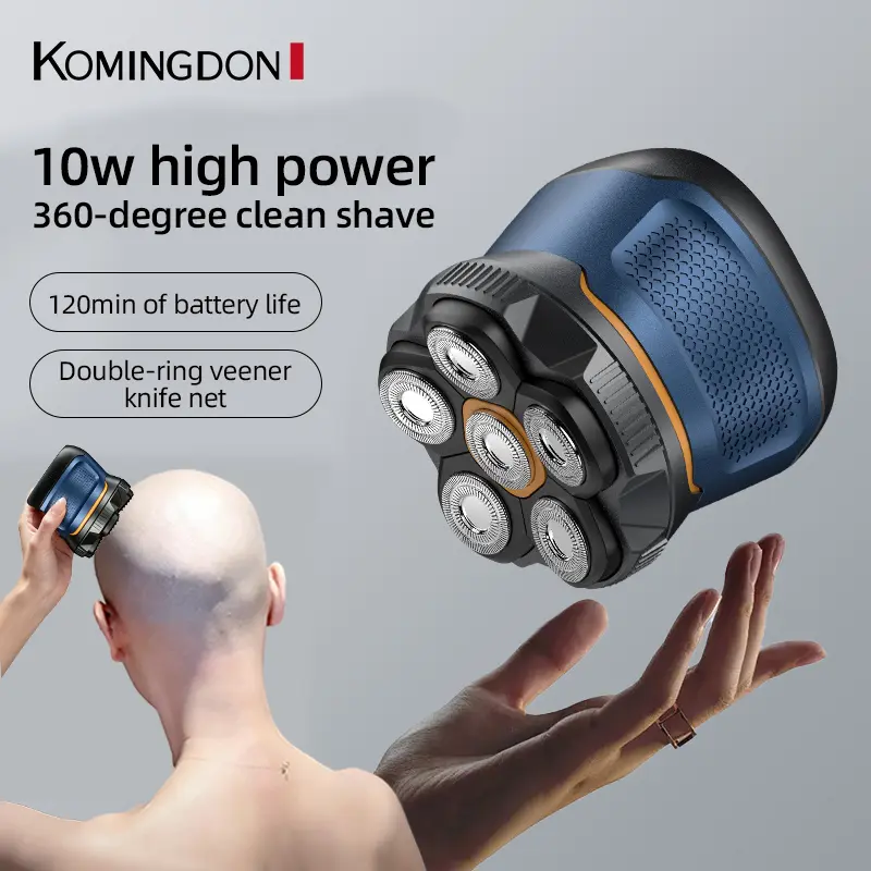 KOMINGDON 10W High Power 360-Degree Clean Shave Razor with 120min Battery Life & Double-Ring Veener Knife Net for Ultimate Grooming