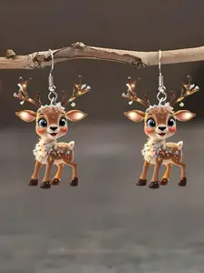 Fashionable Acrylic Deer Earrings, Creative Christmas Gifts, Cute Santa Claus Design, Perfect Holiday Accessory, Unique Personalized Jewelry, Deer Santa Accessories