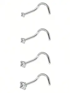 4pcs 1.5/2/2.5/3mm Shiny Cz Cubic Zirconia Nose Studs, Geometric Design, Copper Material, All-Season Wear, Casual Style, Non-Precious Metal, Nose Piercing Jewelry, Body Piercing Jewelry