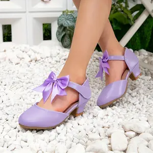 New Arrival Cute Girls' Purple-Heel Dance Shoes with Bow Detail Breathable Non-Perfect Performances Casual & Formal Occasions Elegant Heel Breathable Material
