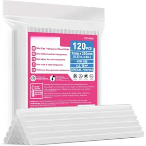 Mini Size Hot Glue Sticks, 0.27" Dia x 8" Long, 120-Pack Clear Hot Melt Glue  Sticks for -Temp Mini Glue , Multipurpose for DIY Art Craft General Repairs, Festival Decorations