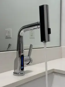 Bathroom Waterfall 3-in-1 Faucet with Temperature Display in Chrome