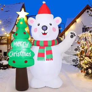 GOOSH 7 FT Christmas Inflatable Waving Polar Bear and Christmas Tree Outdoor Blow Up Yard Giant Decoration with LED Lights, Weather-Resistant & Fast Inflation for Xmas Holiday Party Garden Lawn
