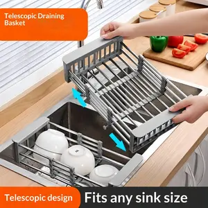 Adaptable Kitchen Essential Telescopic Draining Rack ABS Material Instant Drain Bacterial Free Universal Fit Sink Caddy Adjustable Armrest Space Saver dish dryer drain basket over-the-sink stainless steel retractable multi-function water filter basket