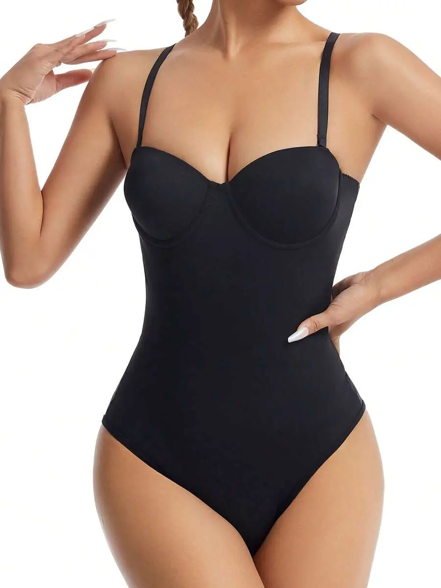 SHAPORA Black bodysuit for women with elegant and fashionable cup details