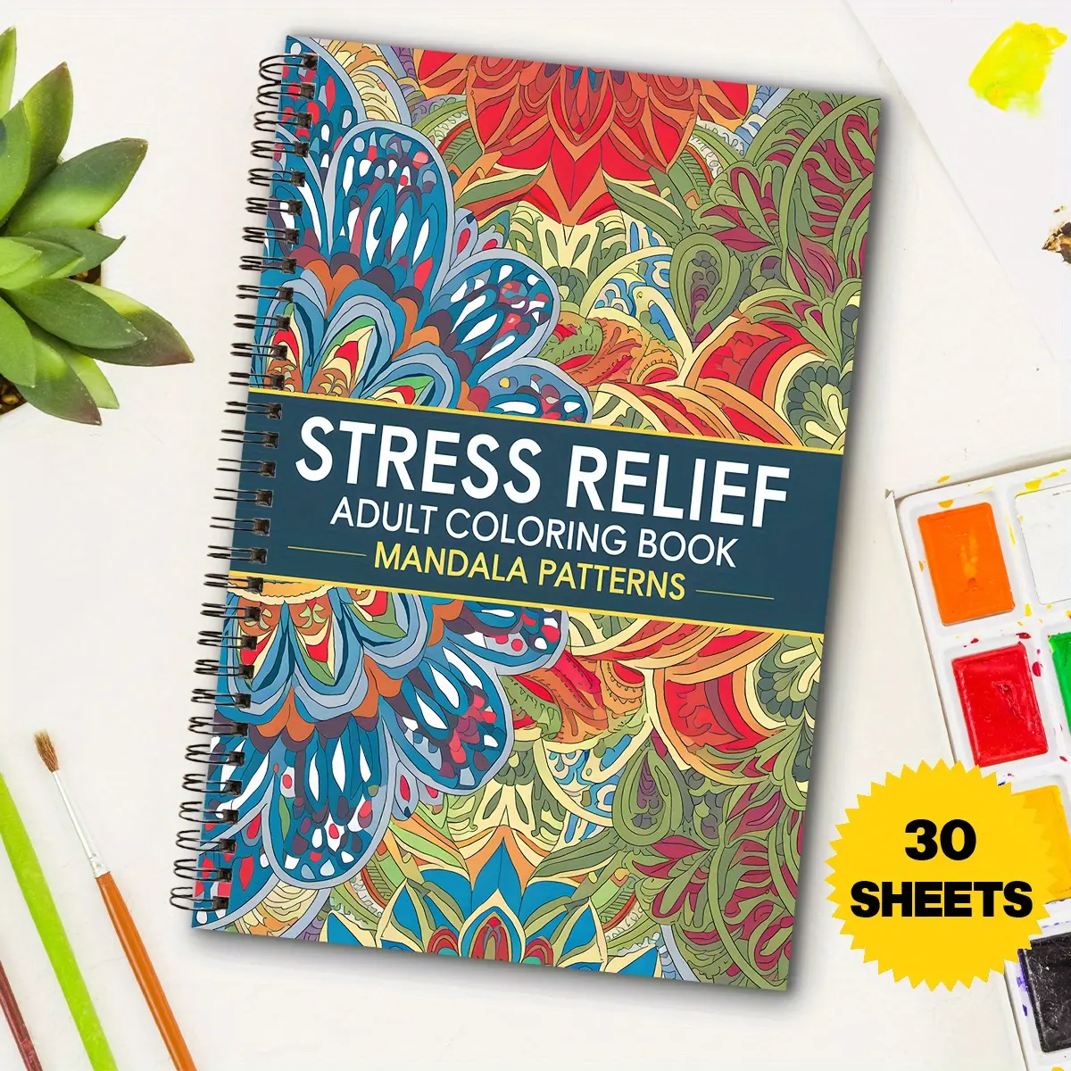 1pc mandala pattern adult coloring book, adult mandala coloring book, spiral bound adult coloring book, A5 size, single sided printing, adult coloring book, suitable for women and men, relaxing adult coloring book, Doodle Books, Coloring Gift Book