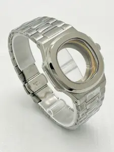 Silver 40mm Case with 20mm Steel Band and Gold Copper Inner Bezel Suitable for Seiko Japan's PP Nautilus NH35 NH38 NH70 NH36 Automatic Mechanical Movements