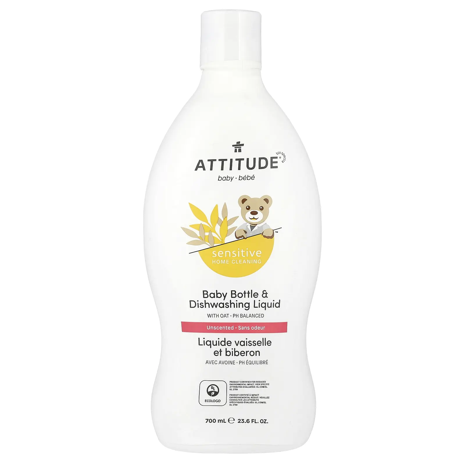 ATTITUDE Baby Bottle & Dishwashing Liquid, Unscented, 23.6 fl oz (700 ml)