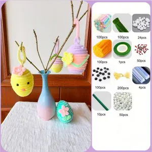 2026 New Creative Easter Eggs Carrots DIY Kit, 739 Pieces Twist Rod Pipe Cleaner Craft Set, Easter Decoration Gift, Party Favors