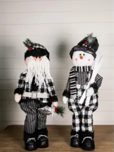 32” Black and White Buffalo Check Santa and Snowman Plush Figurine
