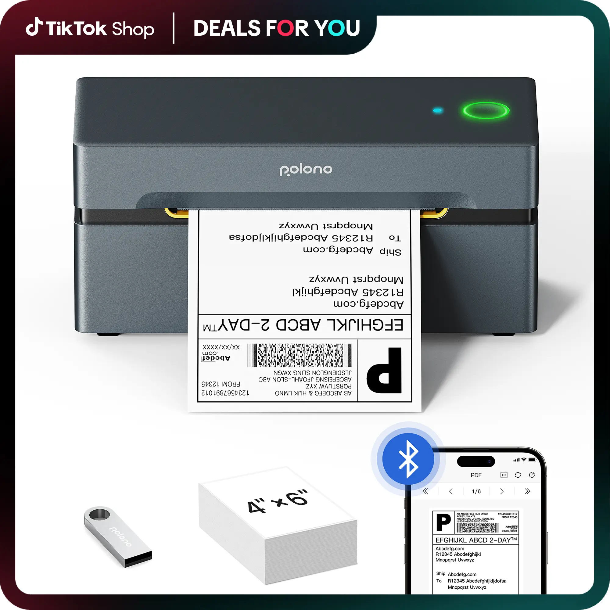 PL80E Shipping Label Printer, Bluetooth Wireless Thermal Label Printer, Compatible with iOS, Android, Windows, Mac, Widely Used for Etsy, Ebay, Shopif