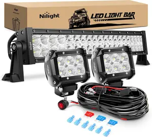 Nilight 22Inch 120W Spot Flood Combo Led Light Bar 2PCS 4Inch 18W Flood LED Pods Fog Lights with 16AWG Wiring Harness Kit-3 Leads light pod fog boat Automotive Truck  dealsforyoudays