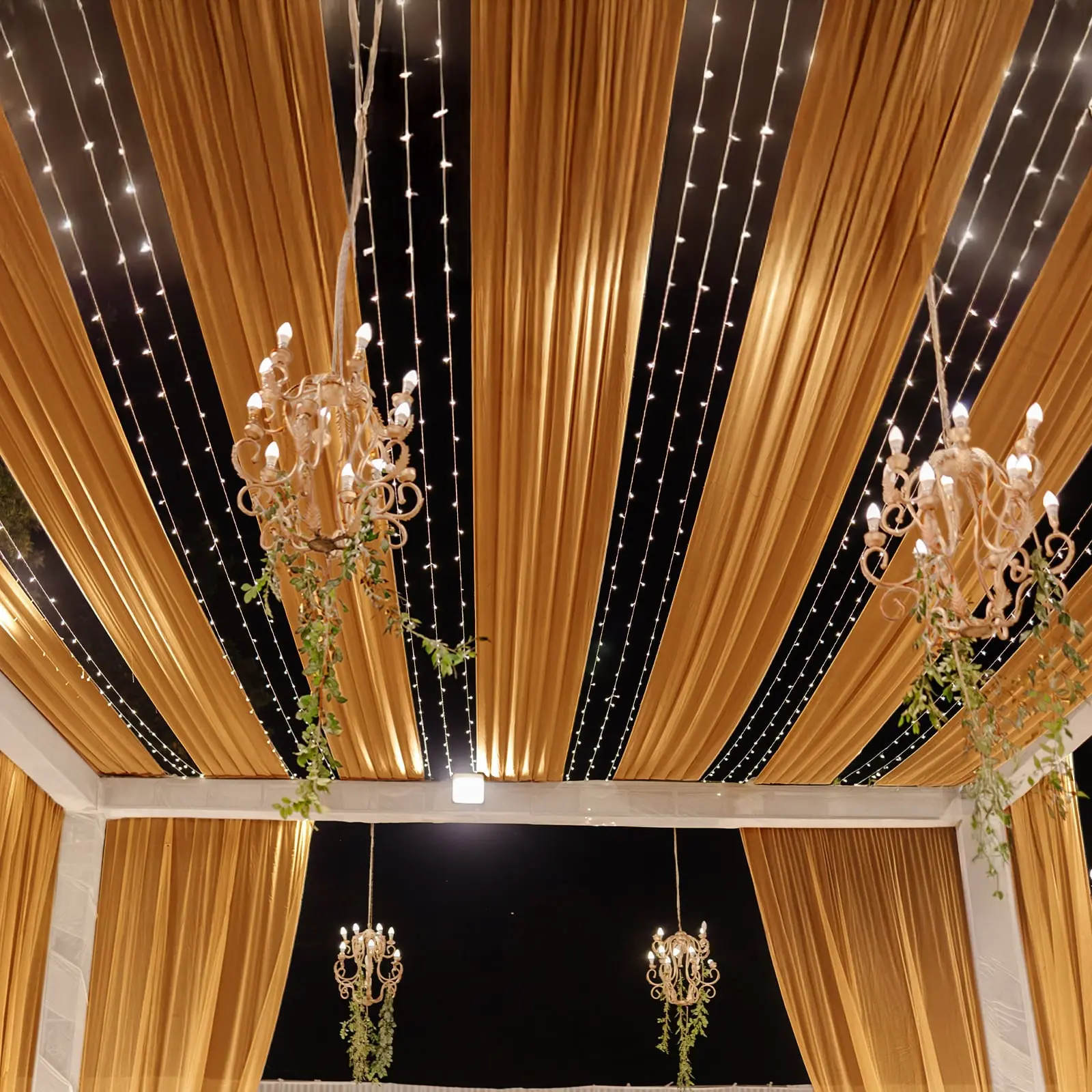 Gold Sheer Backdrop Drape - 5ftx32ft Wrinkle-Resistant Soft Shimmer Panel, Event Decorations Ceiling Drapery Panel for Wedding Arch, Festive Backdrops & Banners