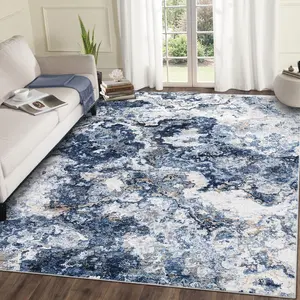 GARVEE Washable 8x10 Blue Rugs for Living Room, Modern Abstract Blue Area Rug for Bedroom Non Slip,Ultra Thin Low Pile Large Carpet for Dining Room Home Office, 8'x10'