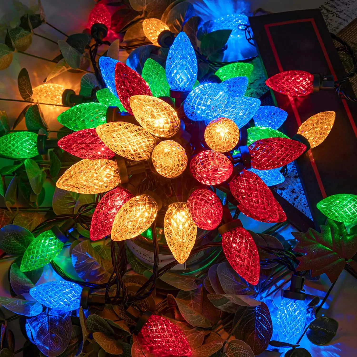 #homeessentials Warm Toned Star LED  Lighting Decorations - 100-LED 33FT C6 Plug-Powered Metal String Lights, 8 Modes, Timer, Waterproof, Extendable, Multicolor Sparkly for Holiday Indoor, Outdoor Weddings, Party Decoration Supplies, Indoor Outdoor De, In