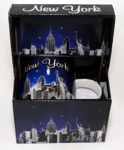 New York Skyline Blue Silver Boxed Coffee Mug 12 oz
