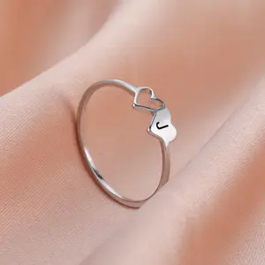 New Personalized Trendy Simple Titanium Steel 26 Letter Laser Marking Double Love Stainless Steel Ring