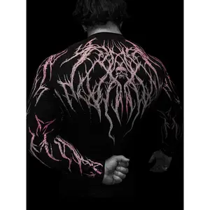 Men's Slim-fit Long-sleeve Compression Top with Geometric Muscle Line Design, Suitable for Year-round Fitness and Daily Wear. Available in Black, Gray, and Color-block Styles, It Is an Ideal Choice for Gym Training, Running, and Sports. Men's