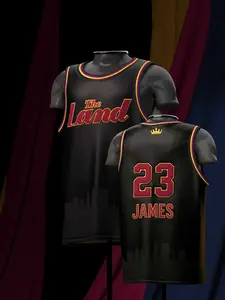 LeBron James #23 Cleveland The Land City Edition Basketball Jersey Black City Skyline Crown Graphic Breathable Mesh Sleeveless for James Fans Supporters Collectors & Streetwear Basketball Enthusiasts