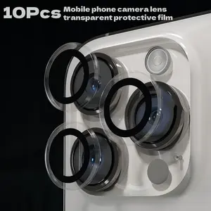10-pack of transparent protective camera lens protectors for iPhone 17/16/15/14 series. Ultra-thin, high-definition, scratch-resistant, and drop-proof lens protectors. Practical mobile phone camera accessory.