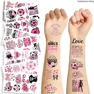PulseVision Shop 10Pcs Pink Soccer Game Cartoon Temporary Tattoos Waterproof Sweatproof Stickers for Girls & Soccer Fans 4.7x2.6in Fun Designs