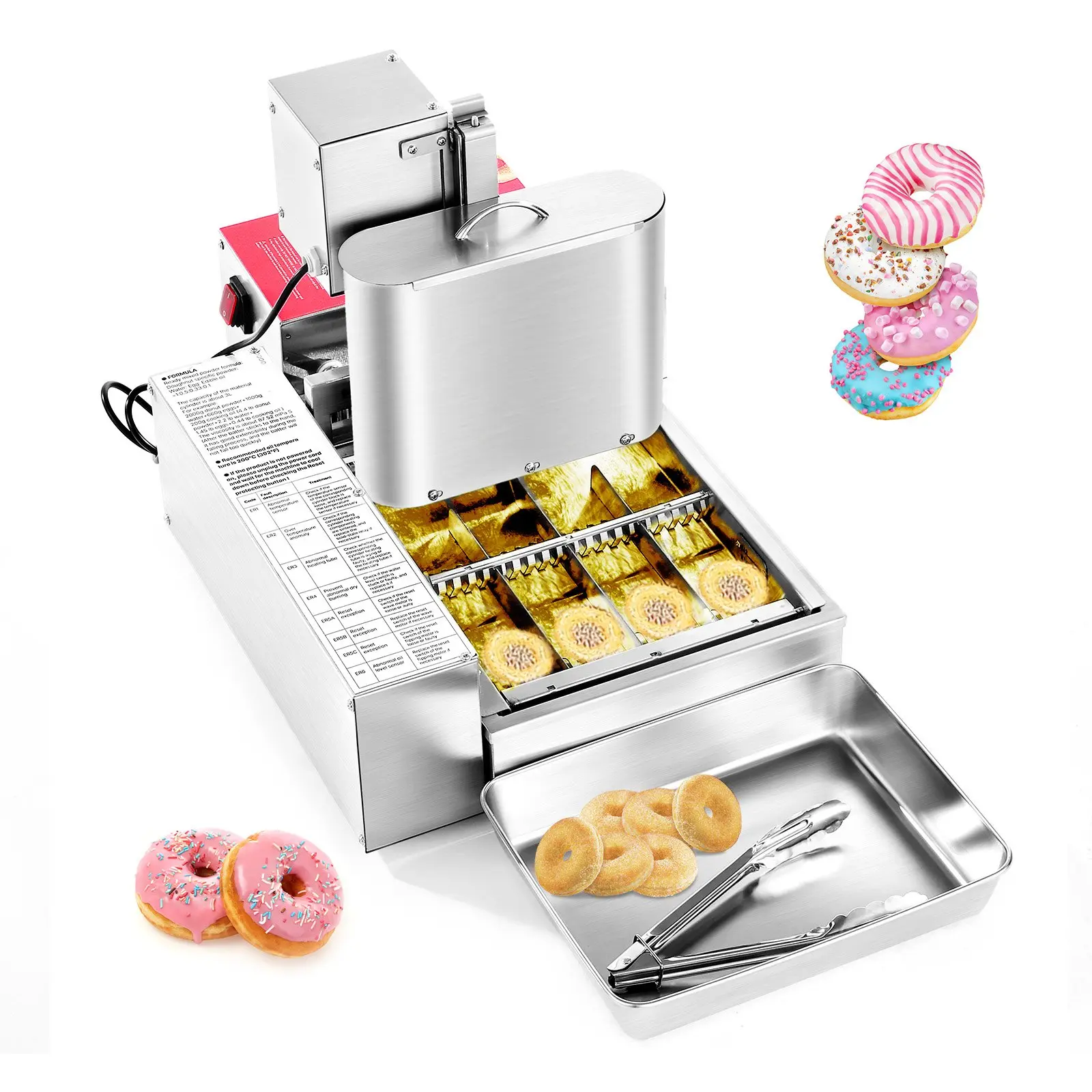 【DealsForYouDays】VEVOR Durable Commercial Automatic Donut Machine, 4 Rows Equipment, 240 Pcs/Hour High-Power Electric Fryer, 3 L Hopper Capacity, Stainless Steel Build, Intelligent Control for Small Kitchens & High-Volume Donut Production