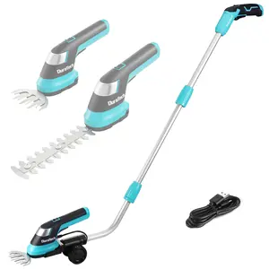 DURATECH Cordless Hedge Trimmer, 7.2V 3-in-1 Handheld Electric Grass Trimmer & Hedge Shears with 50" Wheeled Extension Pole, USB Type-C Cable and Built-in Li-ion Battery, for Garden, Yard and Lawn