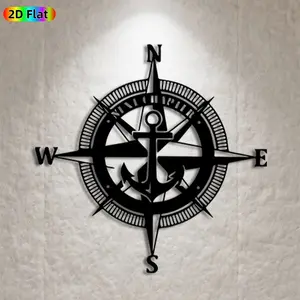 1pc Compass & Anchor Metal Wall Art, Nautical Compass & Anchor Statue Mural, Ideal Gift for New Year, Christmas, Nautical Decor Enthusiasts,  Wall Sculptures, Perfect for Living Room Wall & Garden Fence, Unique Home Decor Accent