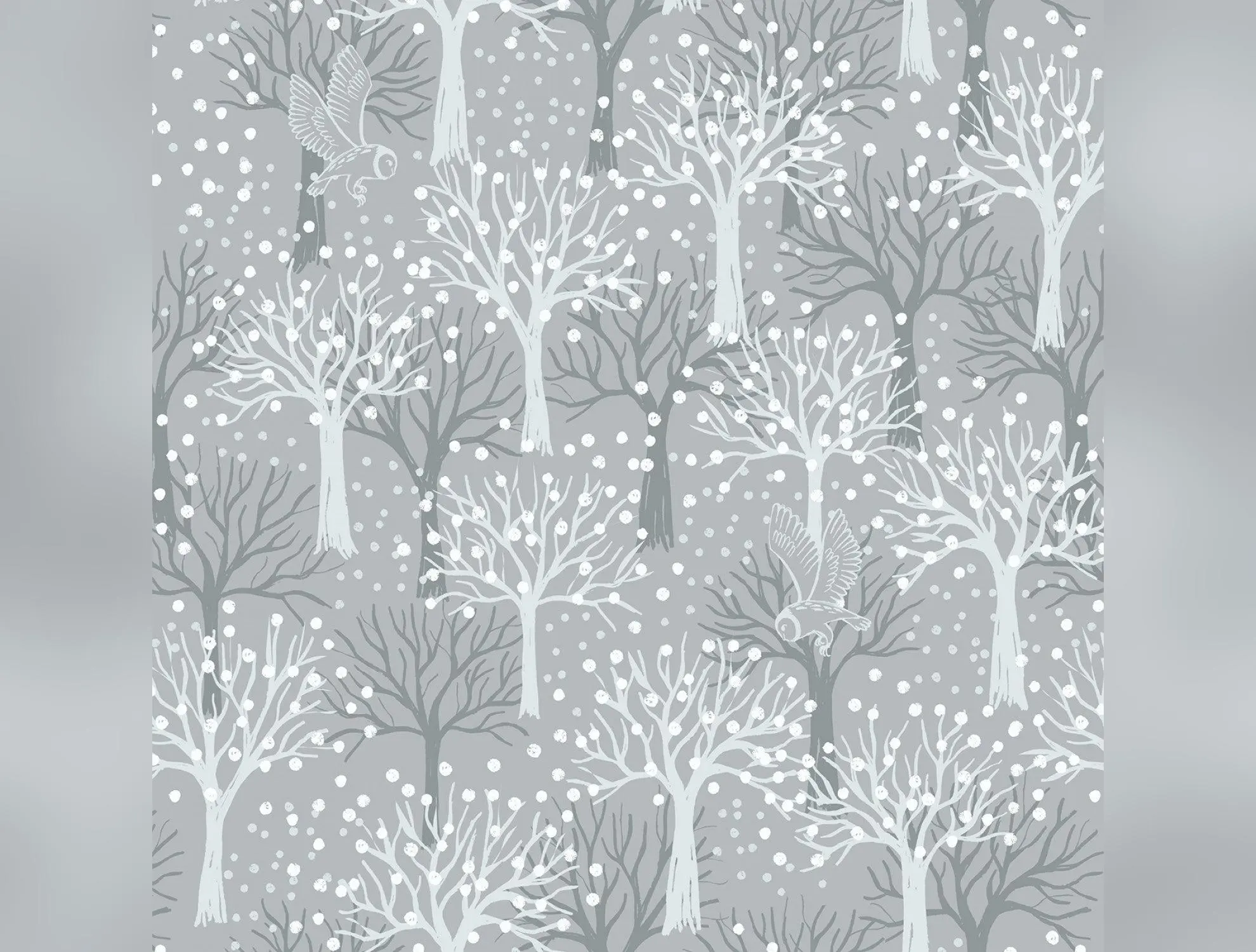 Secret Winter Garden Flannel | Owl Orchard on Light Grey by Lewis & Irene | 100% Cotton Flannel