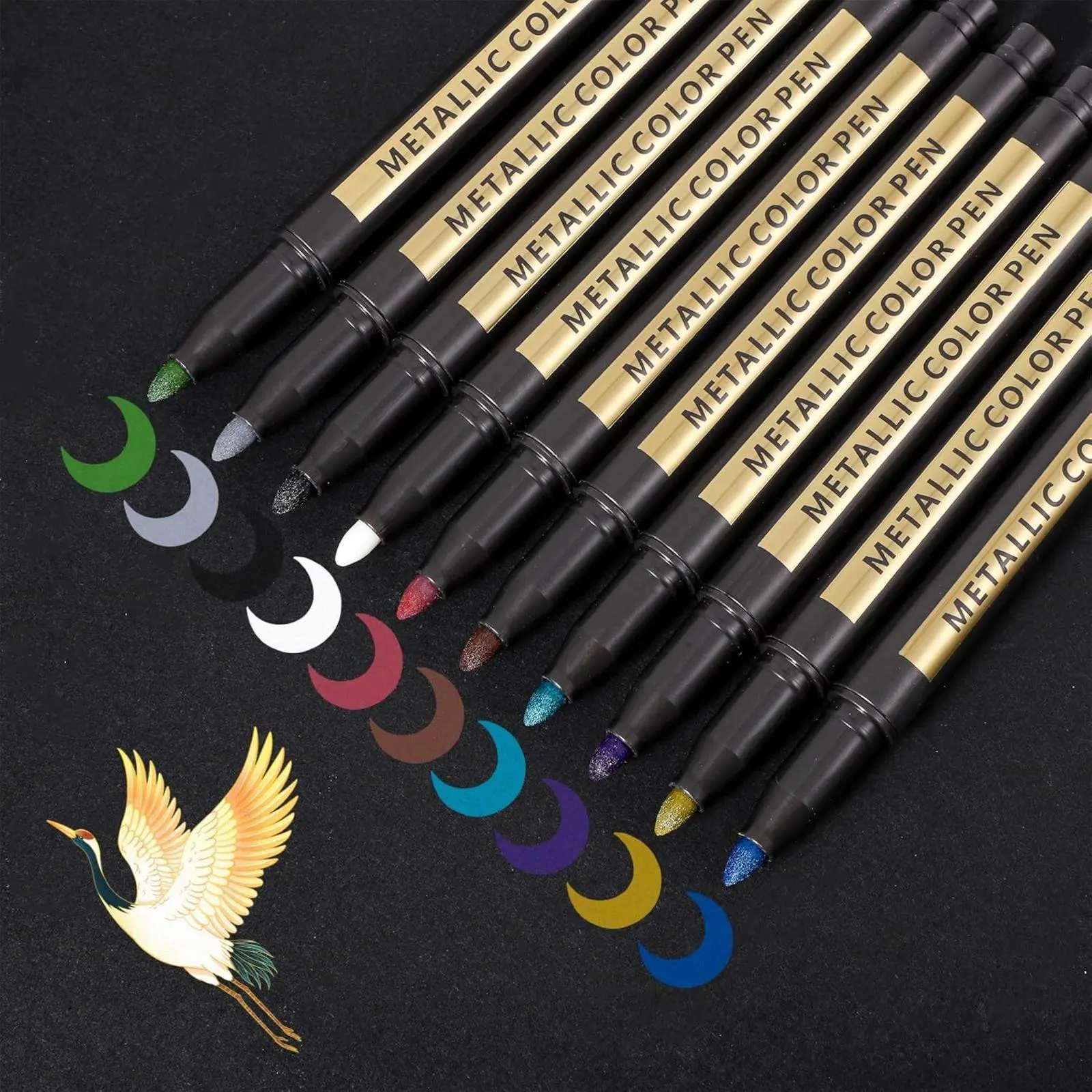 Metallic Marker, 10-color Acrylic Paint Pen, Medium-Bold Nib, Suitable for Black Paper, Photo Album, Rock Painting, Card Making, and Craft Decoration, Pack of 10, Acrylic Paint Markers