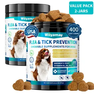 Woyamay Flea and Tick Prevention for Dogs 400 Chewables, Natural Dog Flea and Tick Control, Skin & Coat Support for Dogs Puppies, Omega-3 & Vitamin Suppliments for All Breeds & Ages