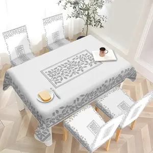 2/4/6/5/7 pieces of fashionable and high-end Dining Chair Slipcover and tablecloth sets, thickened chair cover and tablecloth sets (1 tablecloth + 4 chair covers or 1 tablecloth + 6 chair covers), easy to care for, reusable, for home decoration