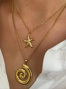 Fashion Stainless Steel Ocean Theme Necklace Set, Starfish Shell Pendant, Creative Gift Idea, 2 Piece Set, Women Jewelry, Modern Versatile Accessories, Dainty Layering Jewelry
