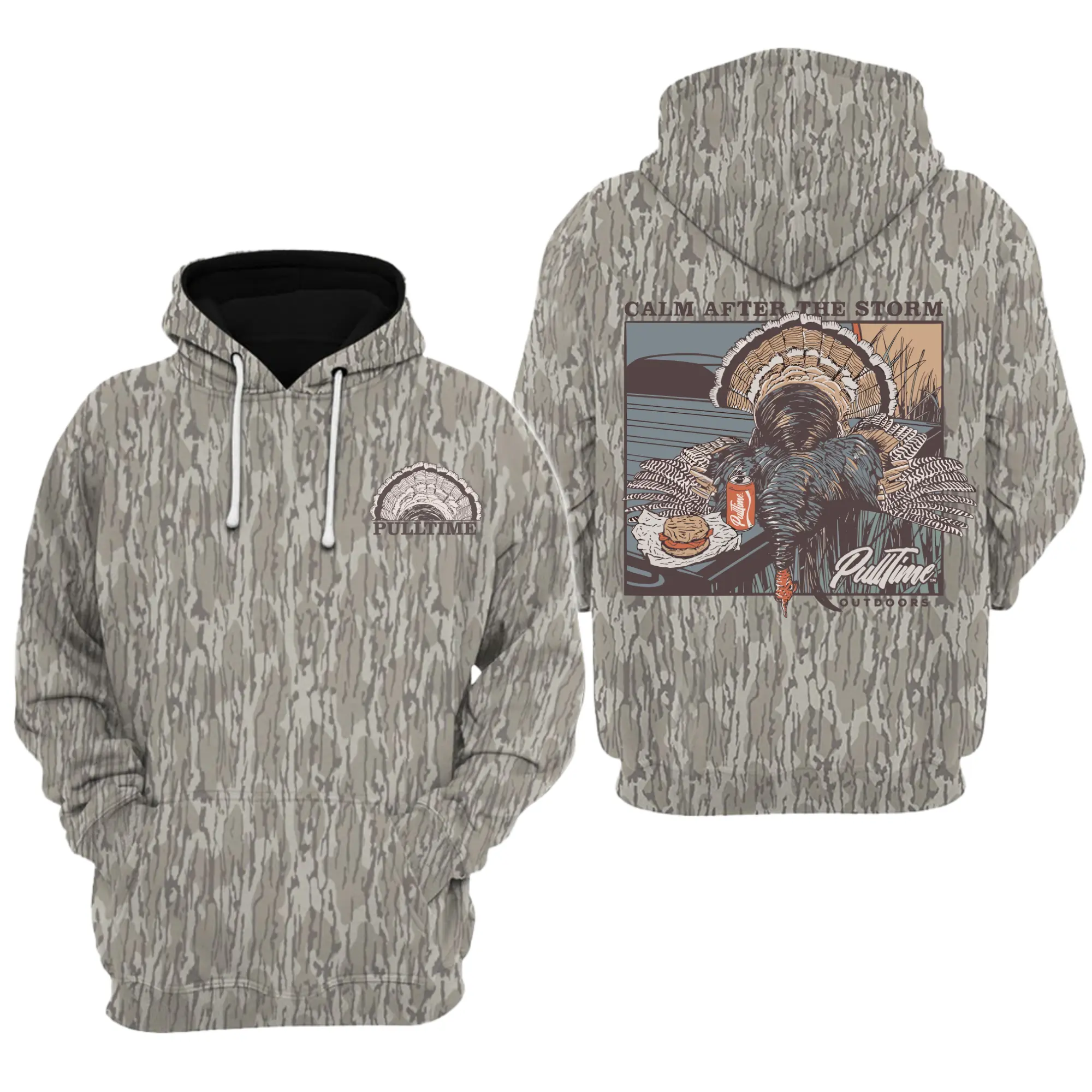 Calm After The Storm | Turkey Hunting Camo Hoodie, Men's Hunting Camo Hoodie, Mosy Oakk Bottomland , Vintage 3D , Gift Idea, Gift for Dad or Husband,Perfect For Outdoor Enthusiasts