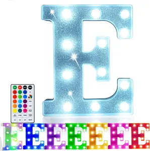 Colorful Light Up Letters, Led Marquee Letter Light Sign Battery Powered, 18 Colors Lamp with Remote for Birthday Party Wedding Home Christmas Decoration, Glitter Silver Letter E