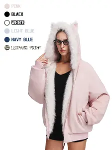 FDR Oversized Faux Suede Cozy Jacket with Cat Ears & Leopard Print Soft Warm Faux Fur Lining Unisex  Womenswear Sweatshirts Fall Fashion Coat Winter Outfits SpringStatements