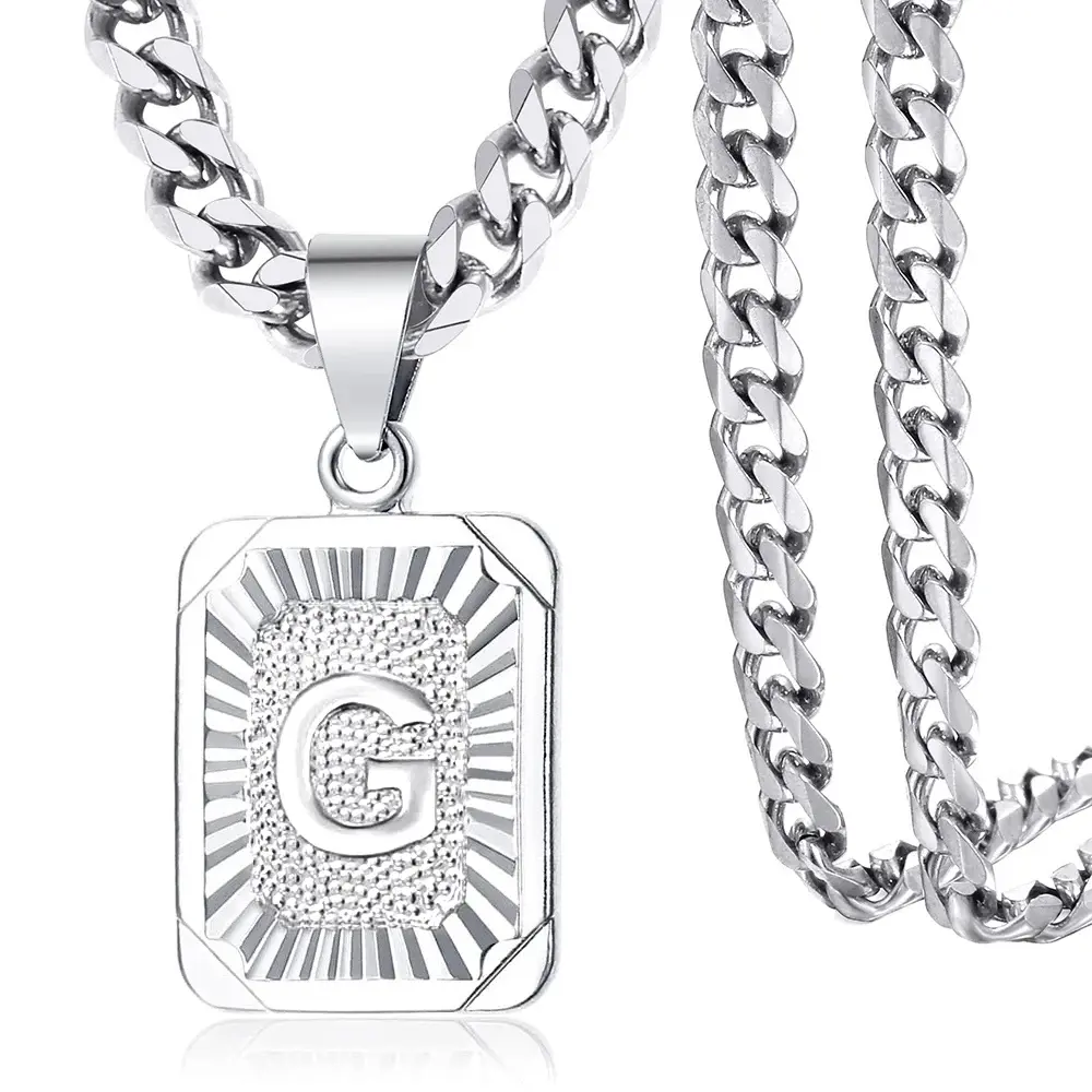 A-Z Letters Silvery Charm Pendant Necklaces Square Capital Stainless Steel Letter Necklace Unisex Alphabet Jewely Fashion Daily Jewelry Accessories Anniversary Gift Jewelry