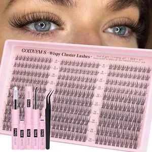 Goddvenus Lash Clusters Kit 9-14mm Wispy Eyelash Clusters Lashes Natural DIY Lash Extension Kit Short Cluster Eyelash Extensions Kit 300pcs C Curl Individual Lashes Cluster Eyelash (With Tweezers)
