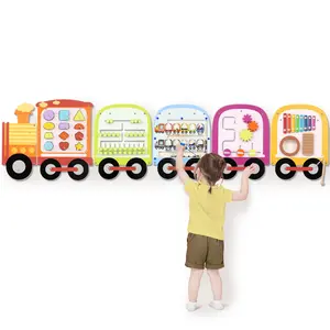 Joyreal Wooden Train Shape Activity Wall Panels for Kids, Montessori Juguete Sensorial Toys, Decor for Daycare Activity Center & Playroom