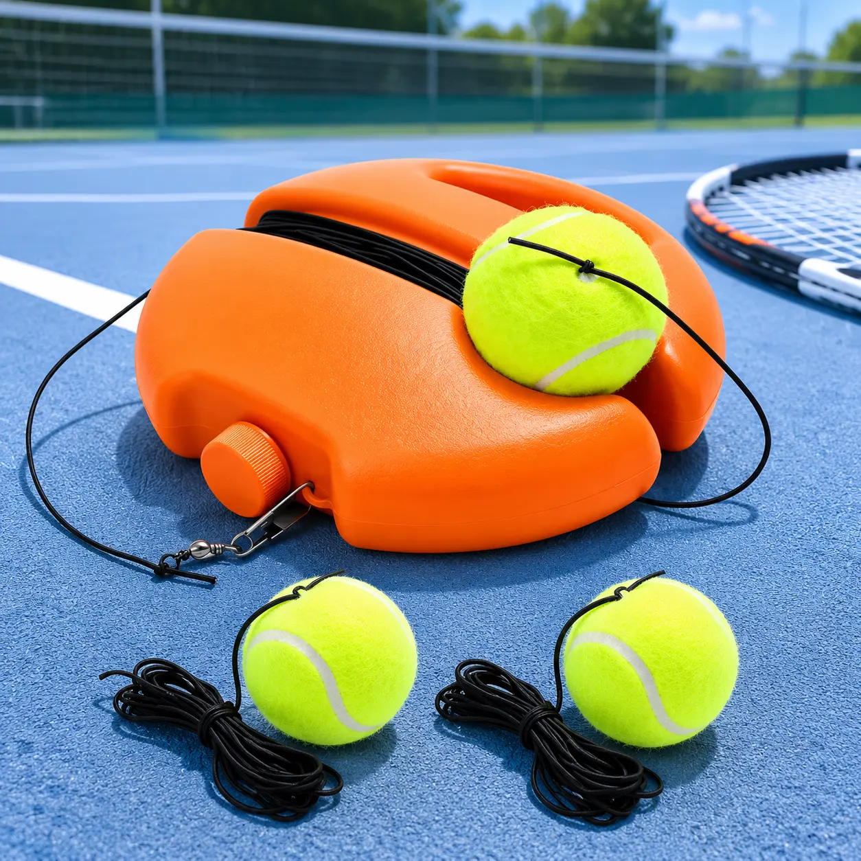1 Set Tennis Training Kit with 2 Rebound Balls & Elastic Practice Cords, Portable Solo Tennis Trainer for Beginners, Improve Tennis Skills Anytime, Anywhere