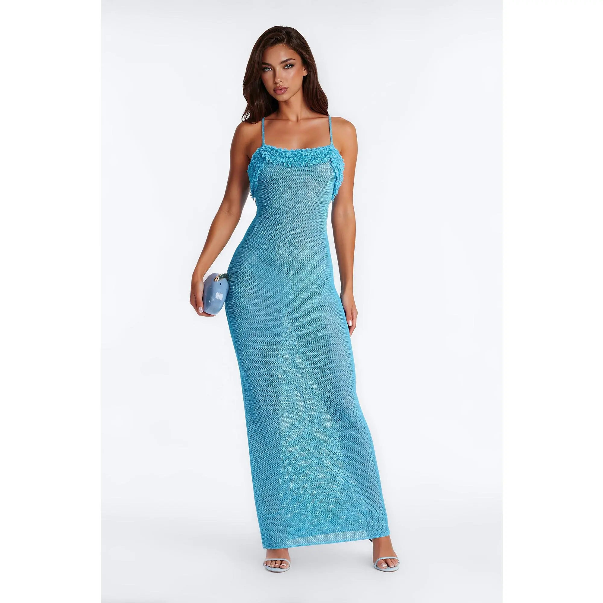 All That Glitters Crochet Maxi Dress - Aqua