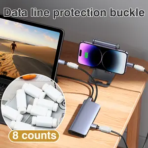 8 Counts Cable Protector Buckle - Flexible PVC Sleeves for Type-C/Lightning Cables, Easy Snap-On Design