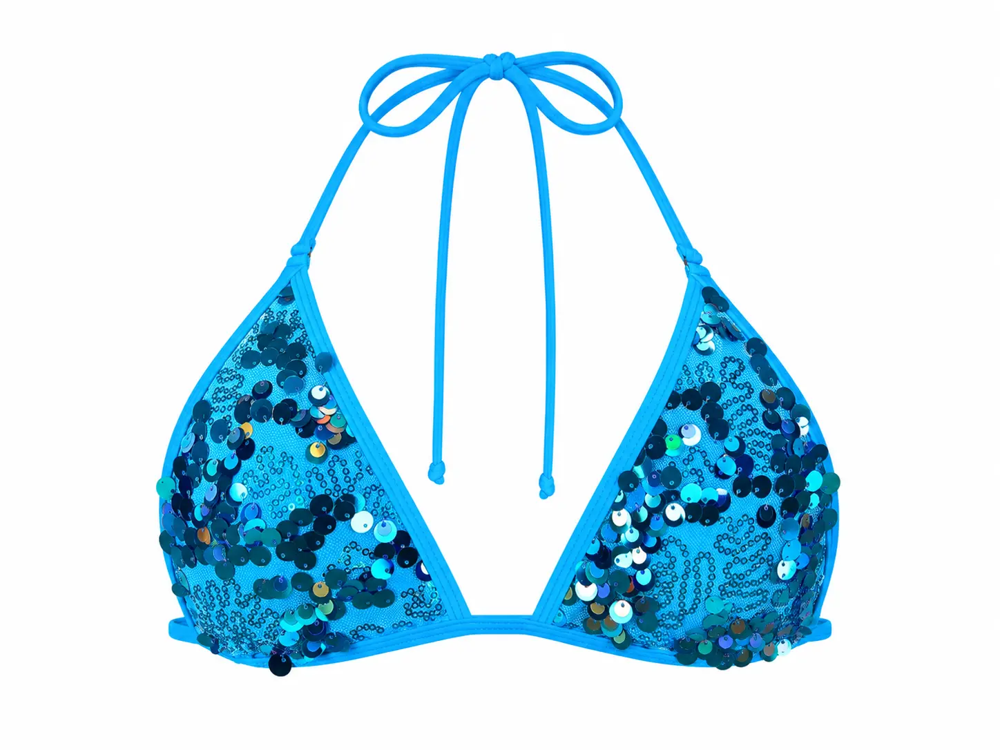 Berry Beachy Beachella Blue Sequin Micro Triangle Bikini Top | Tie Halter Women's Swimwear Strappy Swimsuit
