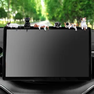 Tucnoeu 6pcs Cute Cat Fingurine Computer Monitor Decor, Mini Cat Figurines, Car Accessories Interior, Mini Resin Cats for Computer Monitors, Car Screens, Desks